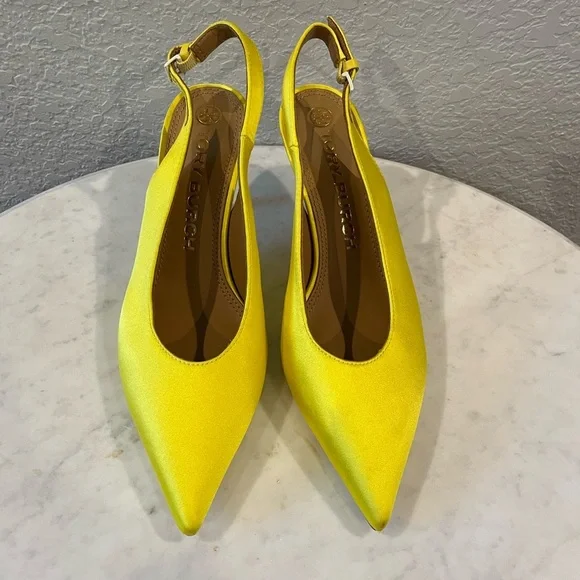 Tory Burch Runway Women’s Satin Slingback Pump Size 8, Yellow - Picture 6 of 10